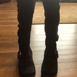 Black Faux Suede Low Heel Boots